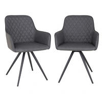 ARMLEHNSTUHL-SET 2 Stück  in Lederlook  - Dunkelgrau/Schwarz, MODERN, Textil/Metall (57/87/65cm) - MID.YOU