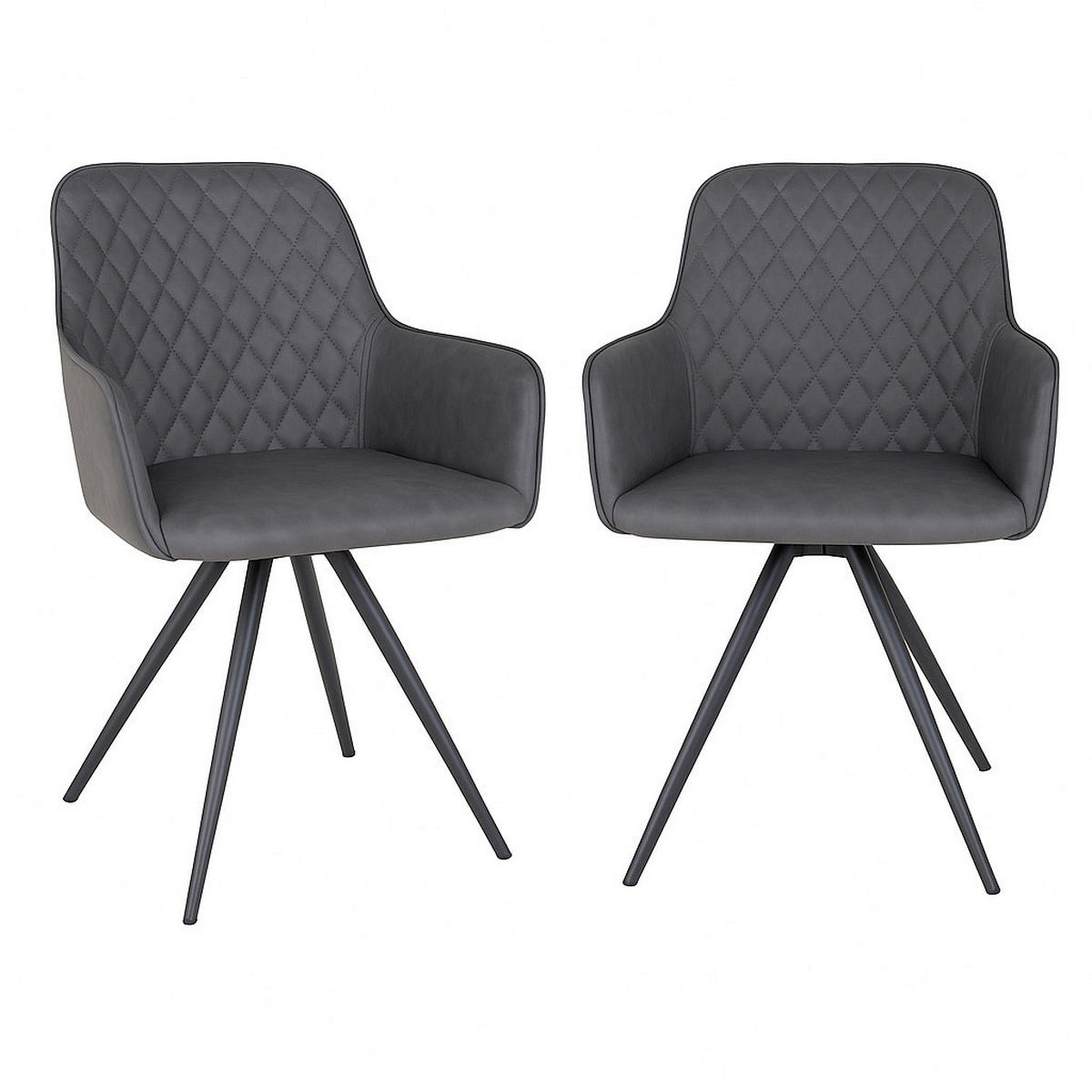 ARMLEHNSTUHL-SET 2 Stück  in Lederlook  - Dunkelgrau/Schwarz, MODERN, Textil/Metall (57/87/65cm) - MID.YOU