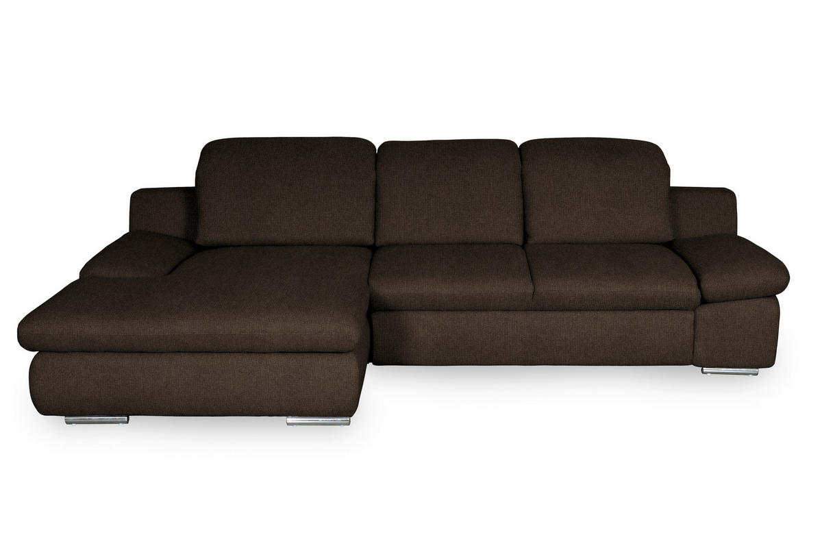 ECKSOFA in Chenille Braun  - Chromfarben/Braun, Design, Textil/Metall (165/286cm) - Livetastic