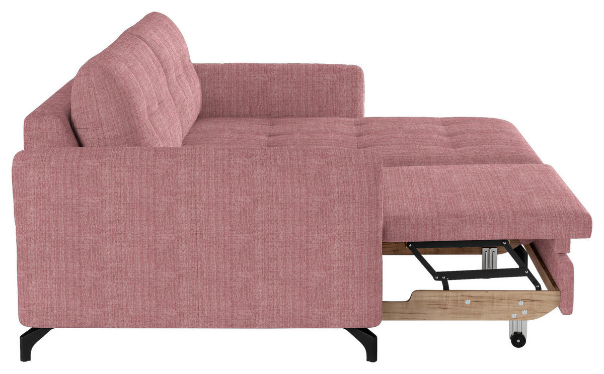 ECKSOFA in Flachgewebe, Leinenoptik Rosa  - Schwarz/Rosa, Design, Textil/Metall (242/170cm) - Xora