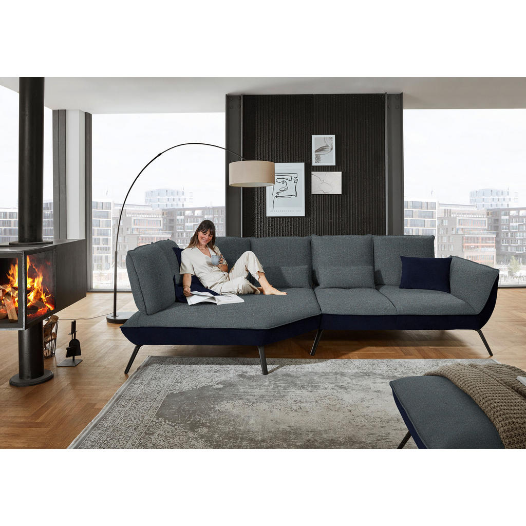 Thumbnail - Moderano Ecksofa, Blaugrau, Textil, 5-Sitzer, Ottomane links, L-Form, 320x169 cm, Typenauswahl, Fußauswahl, Lederauswahl...