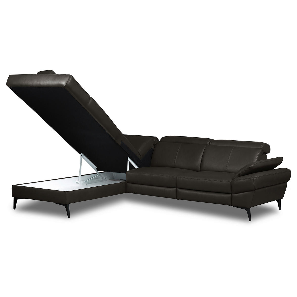 ECKSOFA  in Lederlook Echtleder Dunkelbraun  211/264 cm  - Dunkelbraun/Schwarz, Design, Leder/Textil (211/264cm) - Livetastic