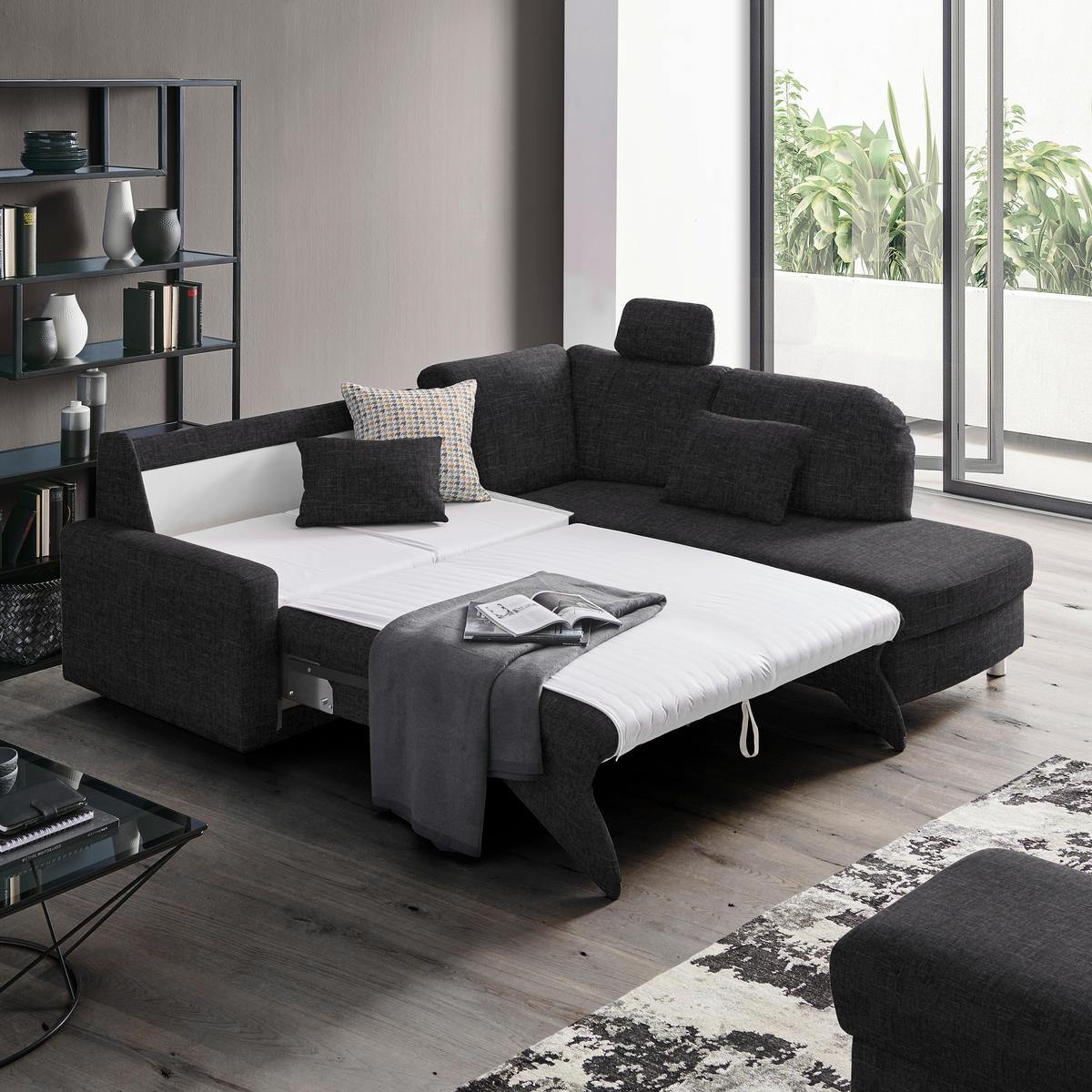 ECKSOFA in Chenille Anthrazit  227/208 cm  - Anthrazit/Alufarben, KONVENTIONELL, Textil/Metall (227/208cm) - Sedda