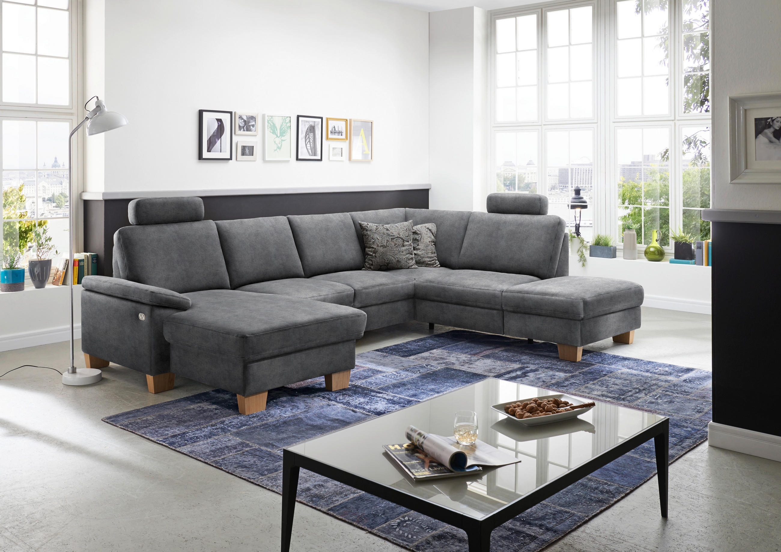 WOHNLANDSCHAFT in Velours Silberfarben  - Eichefarben/Silberfarben, Konventionell, Holz/Textil (167/316/235cm) - Beldomo System