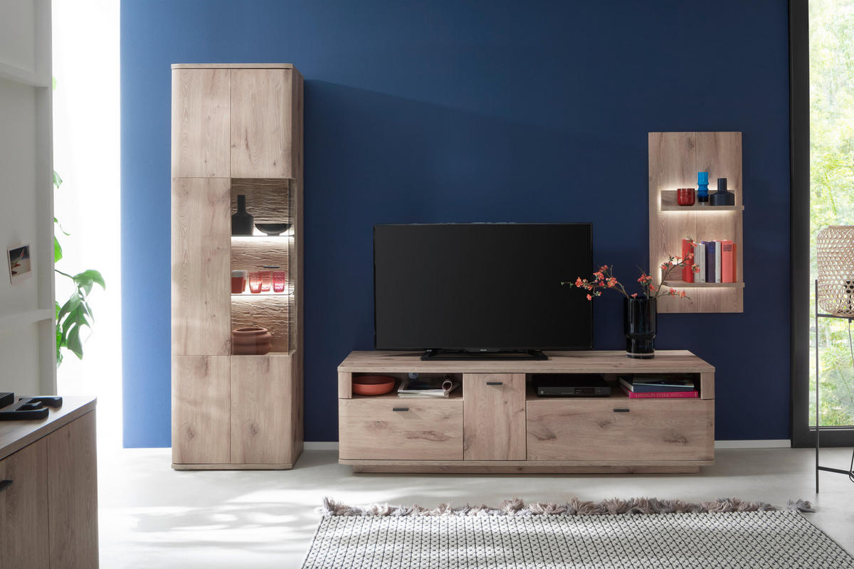VITRINE in Eichefarben  - Eichefarben/Anthrazit, Design, Glas/Holzwerkstoff (60/199/37cm) - MID.YOU