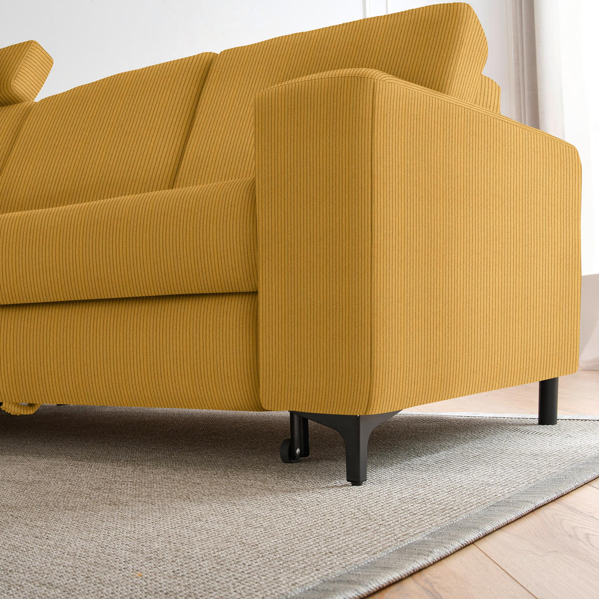 ECKSOFA in Cord Currygelb  - Currygelb/Schwarz, Konventionell, Textil/Metall (167/247cm) - Stylife