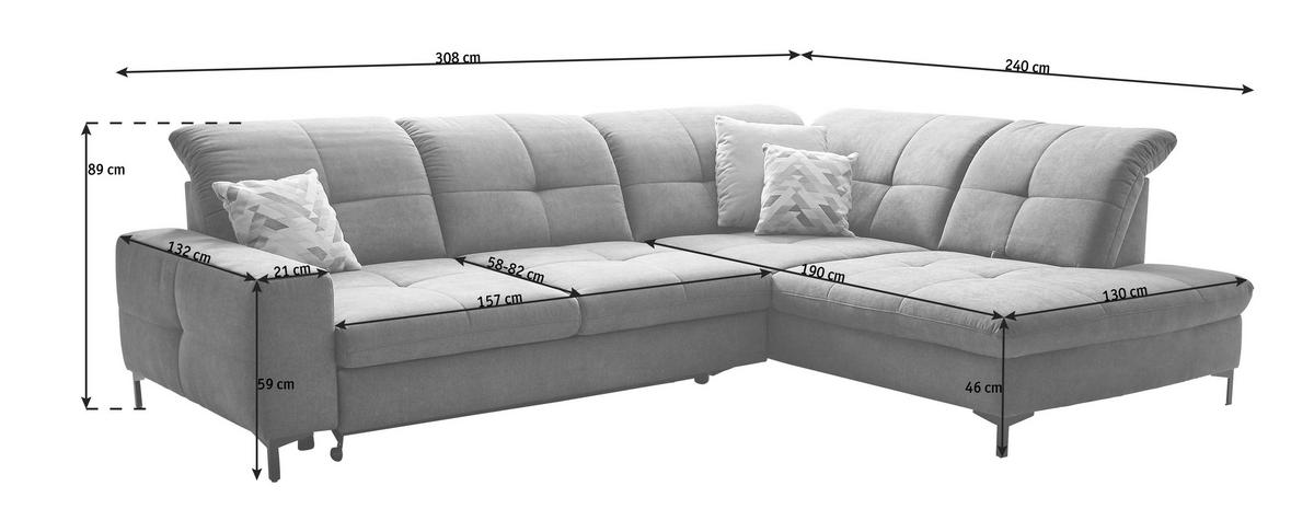 ECKSOFA in Chenille Grau  310/240 cm  - Schwarz/Grau, Design, Textil/Metall (310/240cm) - Xora