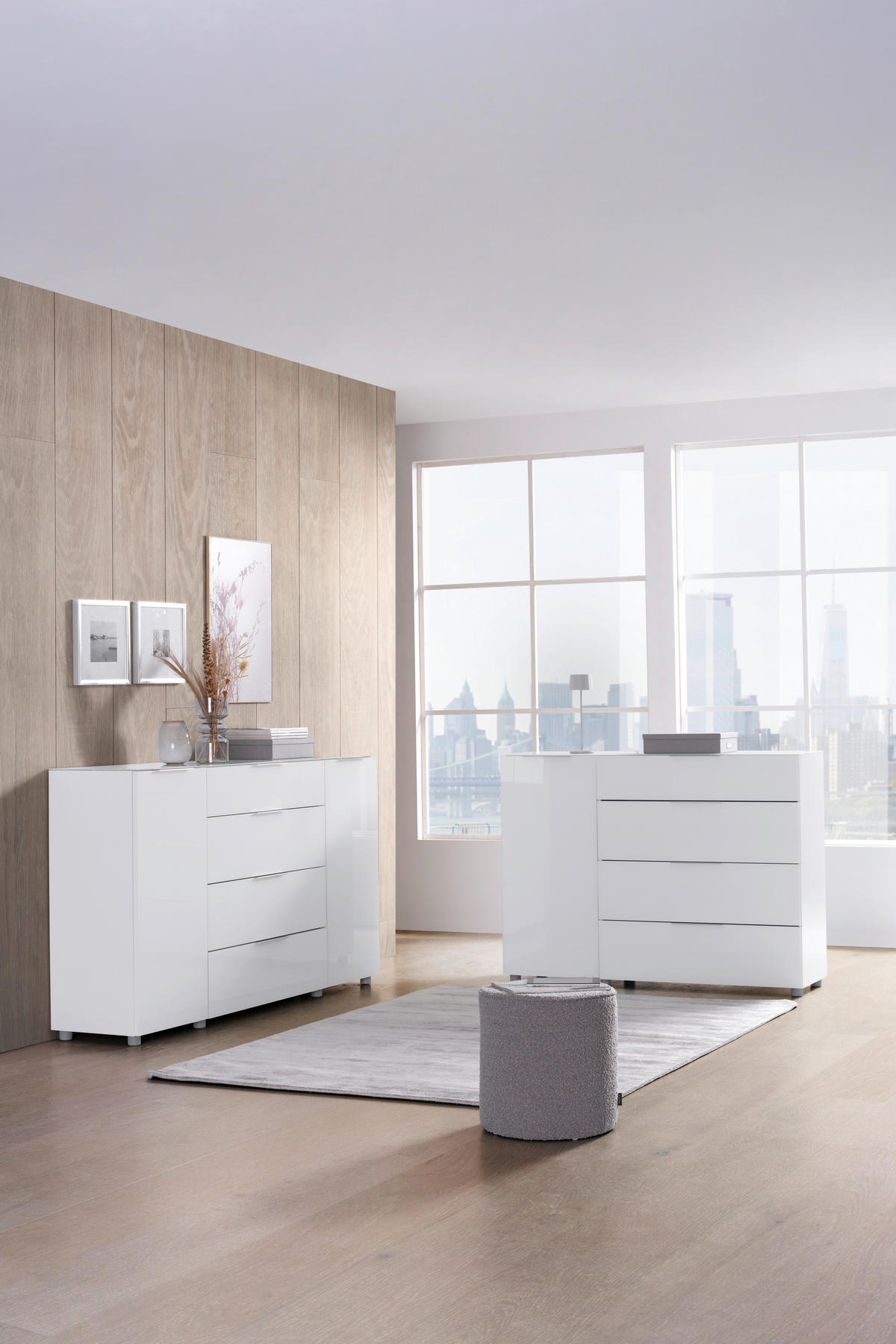 SIDEBOARD  in 135/101/40,5 cm  - Chromfarben/Weiß Hochglanz, Basics, Glas/Holzwerkstoff (135/101/40,5cm) - Voleo