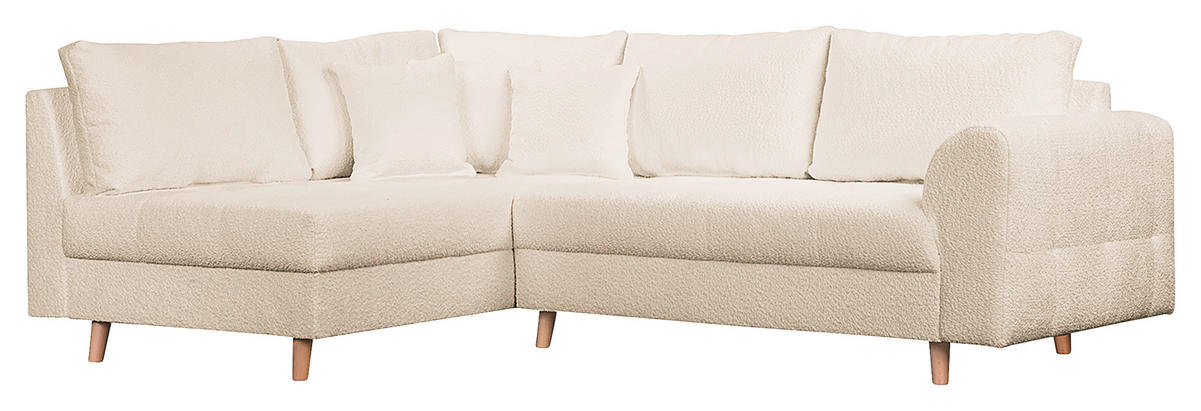 ECKSOFA inkl. Hocker Ariella Weiß Bouclé  - Naturfarben/Weiß, Design, Holz/Textil (161/231cm) - Livetastic
