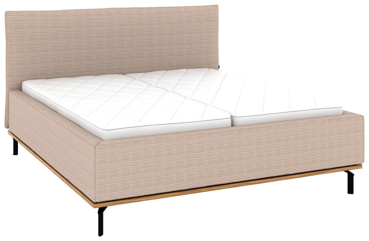 POLSTERBETT 180/200 cm,  in Taupe, Matratze, Lattenrost, Bettkasten, H2 + H3 = mittel + fest  - Taupe/Graphitfarben, Design, Holz/Textil (180/200cm) - Musterring