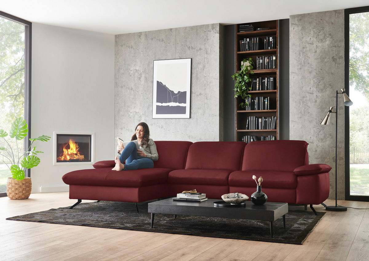 ECKSOFA  Echtleder Rot  - Rot/Schwarz, Design, Leder/Metall (169/307cm) - Beldomo Premium