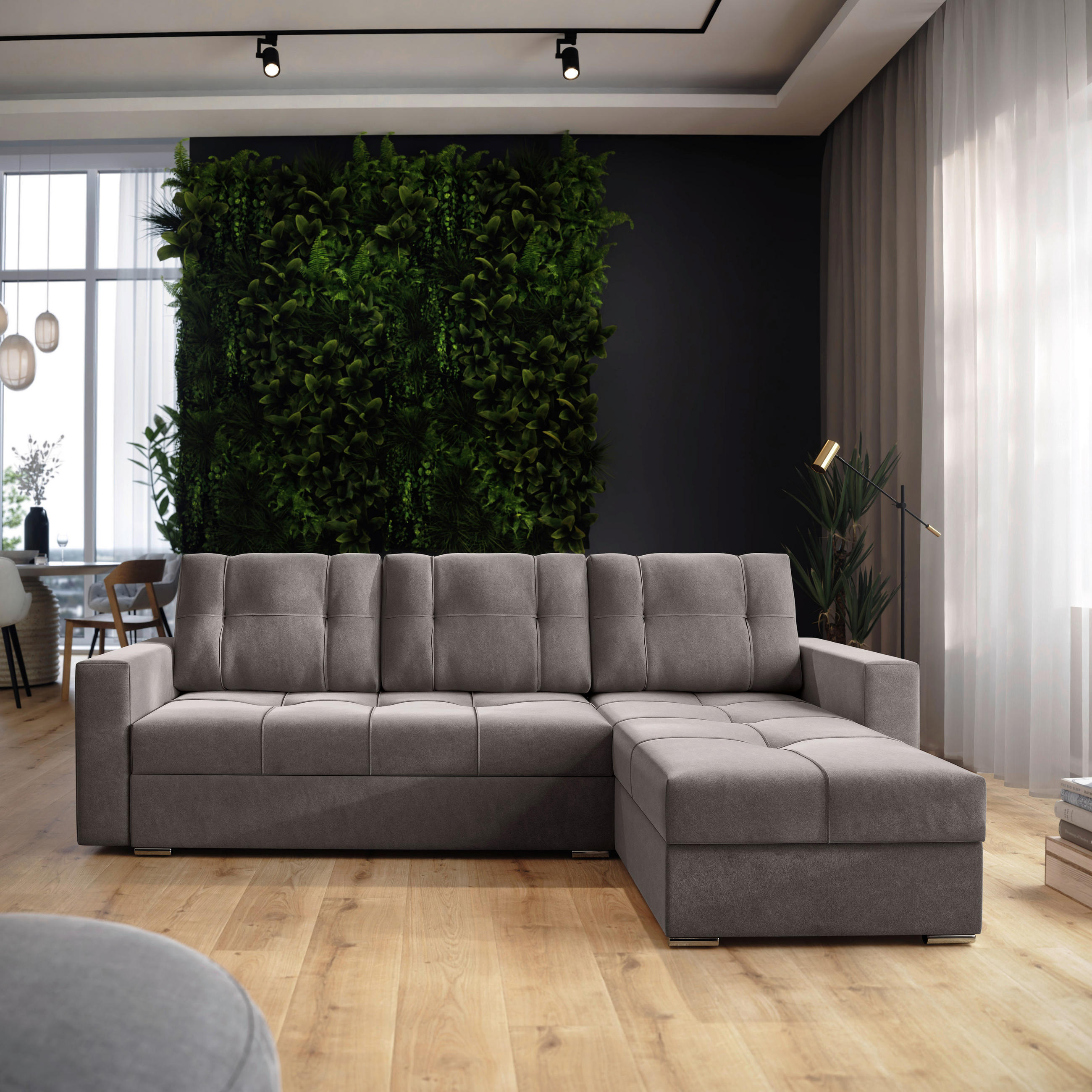 ECKSOFA Dunkelgrau Samt  - Chromfarben/Dunkelgrau, KONVENTIONELL, Kunststoff/Textil (233/140cm) - Carryhome
