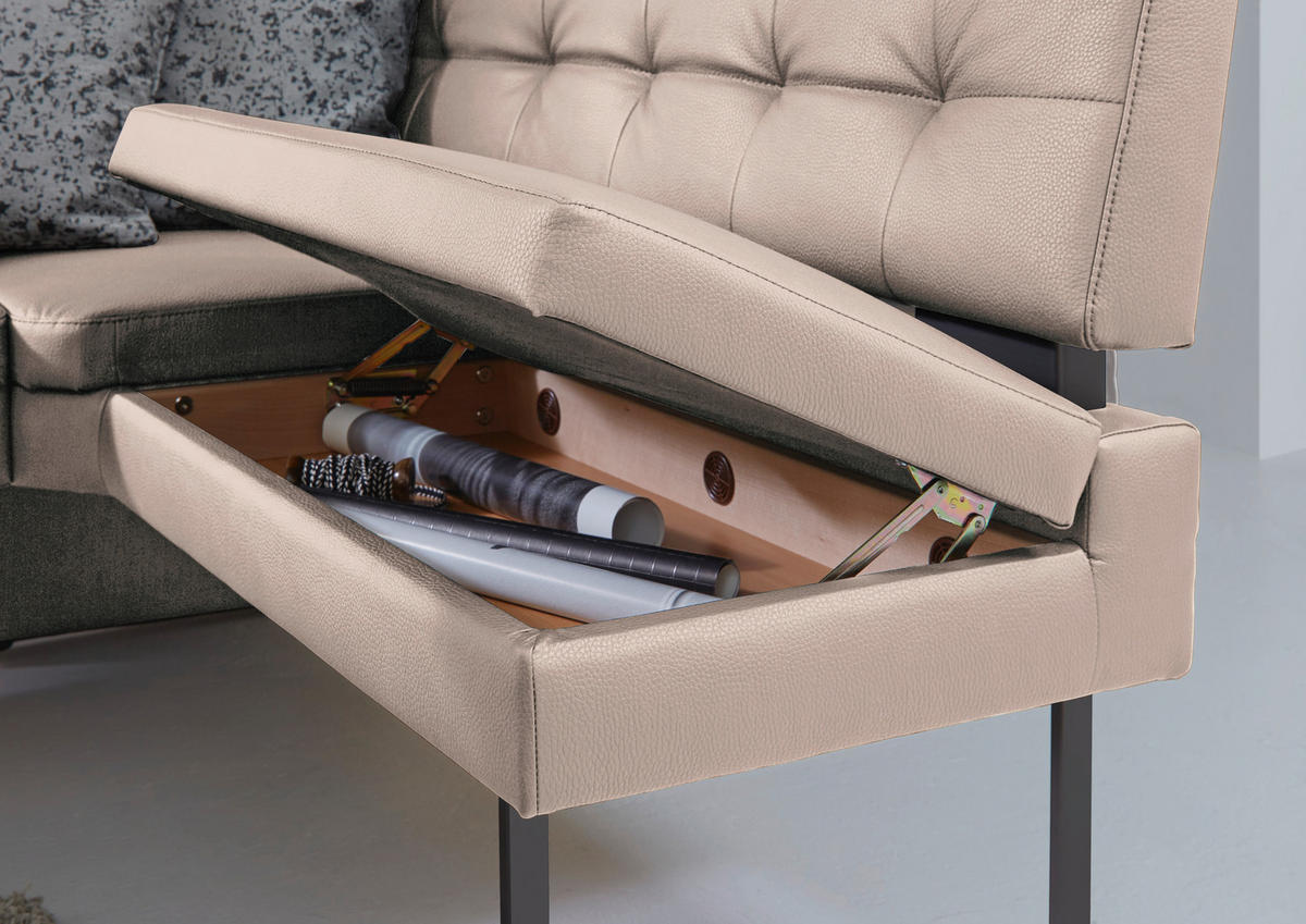 ECKBANK in Metall, Textil Creme  - Creme/Schwarz, Design, Textil/Metall (200/158cm) - Dieter Knoll