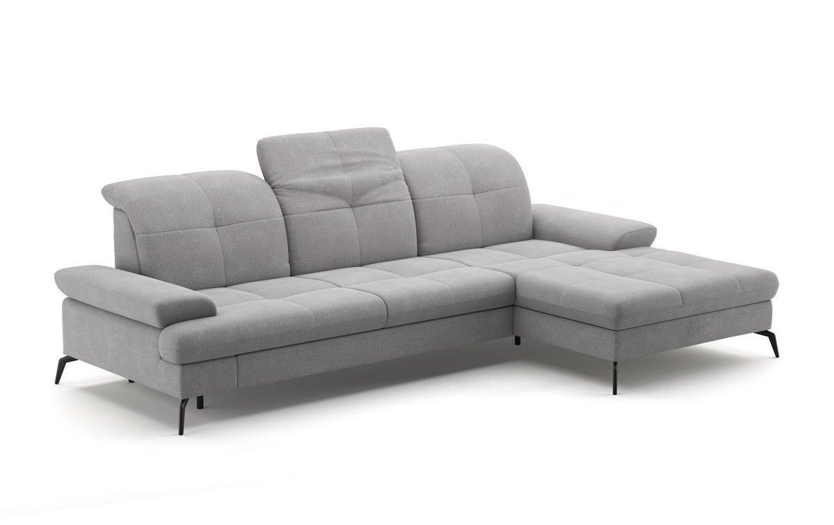 ECKSOFA in Flachgewebe Hellgrau  - Hellgrau/Schwarz, Konventionell, Textil/Metall (279/185cm) - Sit & More