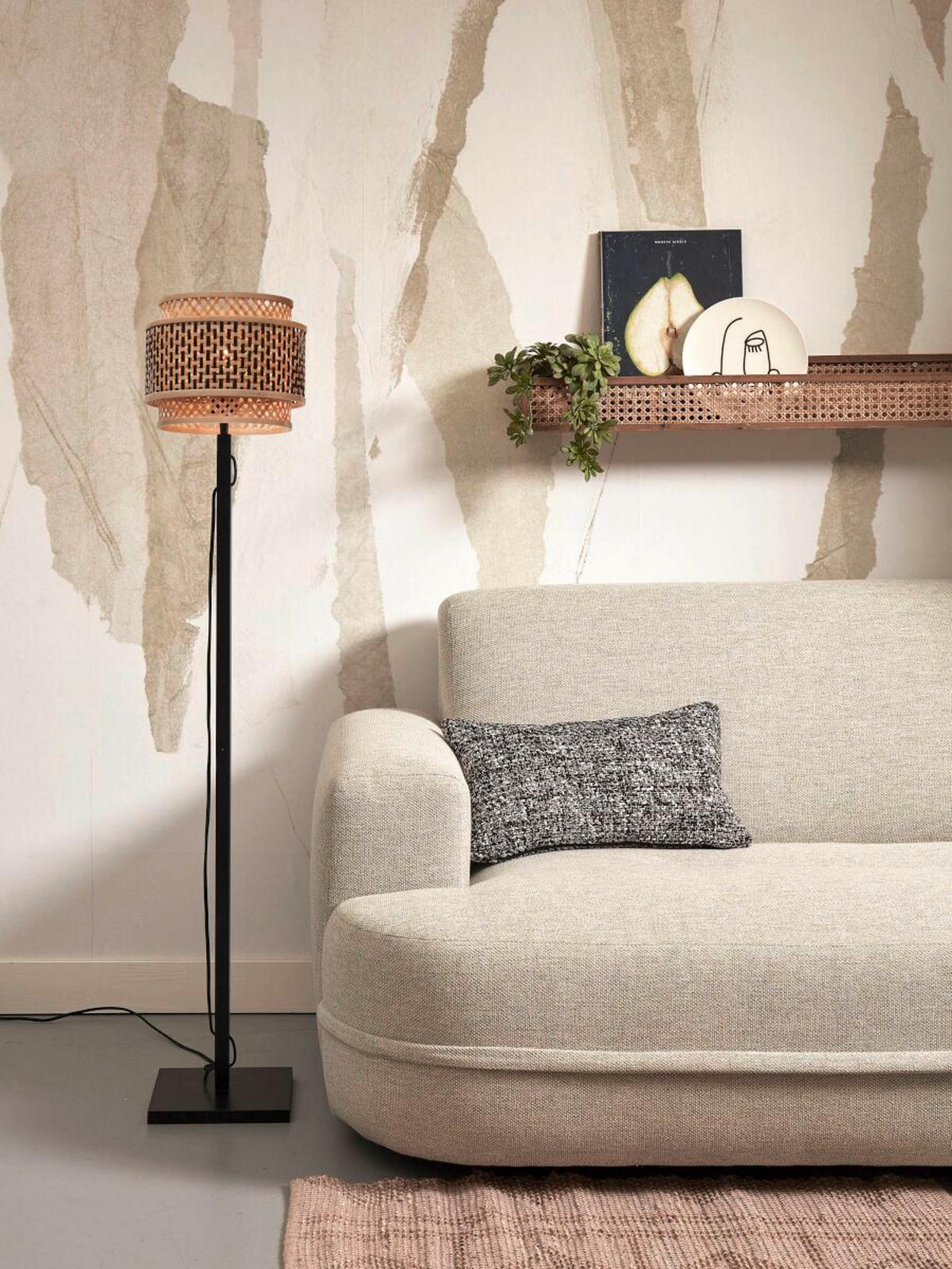 STEHLEUCHTE 25/130 cm    - Schwarz/Naturfarben, Trend, Holz (25/130cm) - Good & Mojo