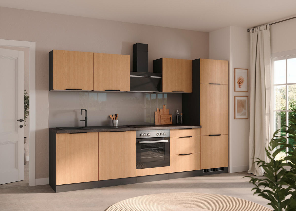 KÜCHENLEERBLOCK 300 cm   in Graphitfarben, Eichefarben  - Eichefarben/Schwarz, Lifestyle, Holzwerkstoff/Metall (300cm) - Held