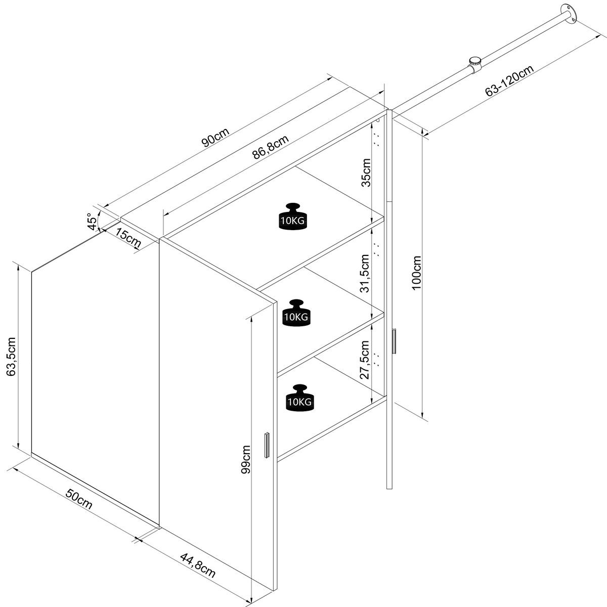 KOMBISCHRANK 90/100/52 cm 2 Tür(en)-türig Weiß  - Silberfarben/Weiß, MODERN, Holzwerkstoff/Metall (90/100/52cm) - Livetastic