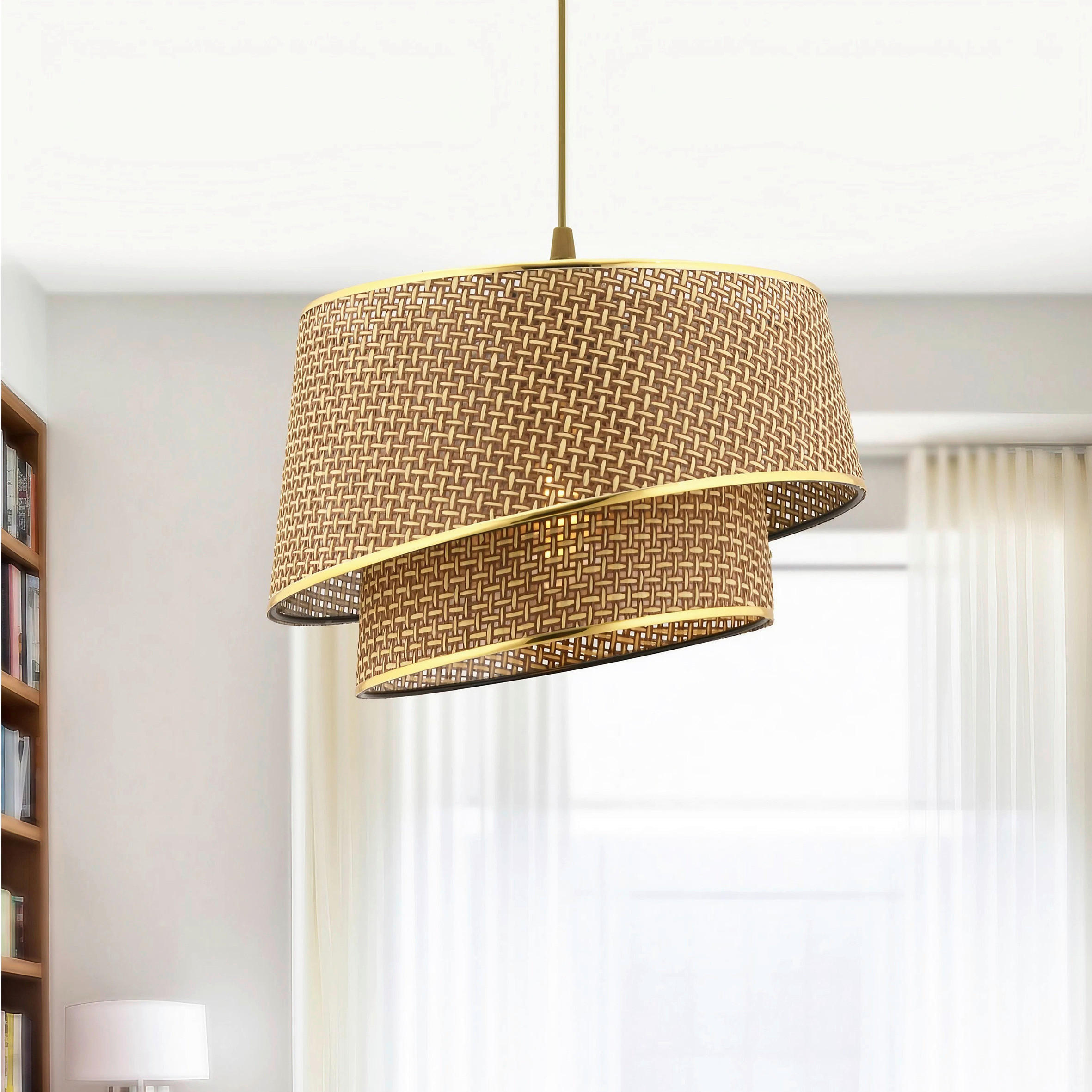 HÄNGELEUCHTE 32/65 cm   - Beige/Goldfarben, Design, Textil/Metall (32/65cm) - P & B