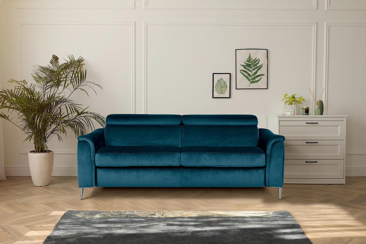 SCHLAFSOFA Samt Dunkelblau  - Chromfarben/Dunkelblau, Design, Textil/Metall (203/77-98/103cm) - MID.YOU