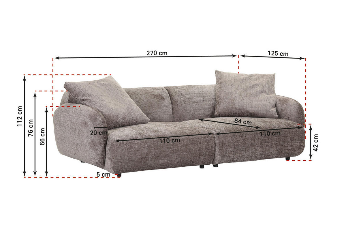 BIGSOFA Chenille Dunkelgrau  - Dunkelgrau/Schwarz, MODERN, Kunststoff/Textil (270/112/125cm) - Carryhome