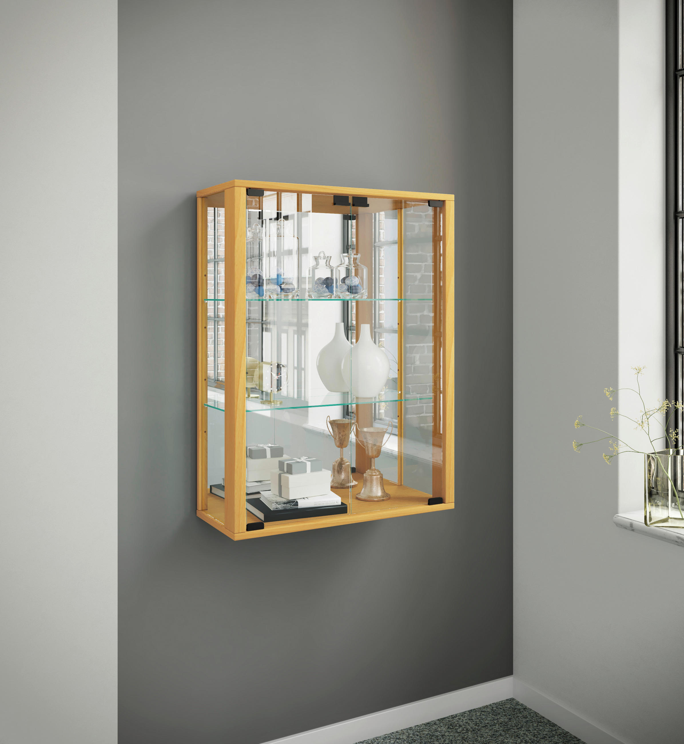 HÄNGEVITRINE in Buche Buchefarben - Buchefarben/Schwarz, MODERN, Glas/Holz (60/80/25cm) - MID.YOU