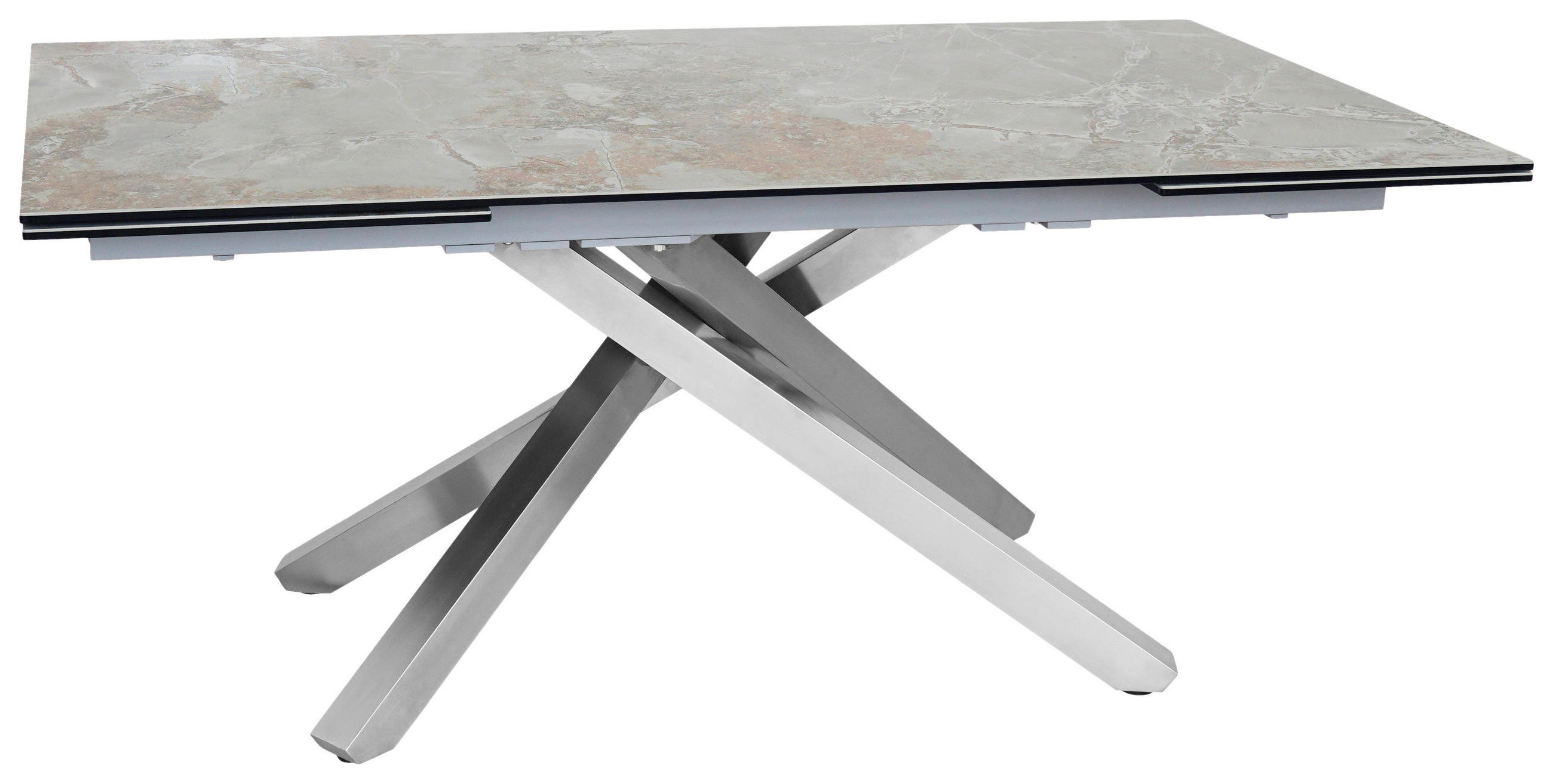 MASĂ din metal, sticlă, ceramică 180-280/98/76 cm   - gri deschis/culoare inox, Design, ceramică/sticlă (180-280/98/76cm) - Novel