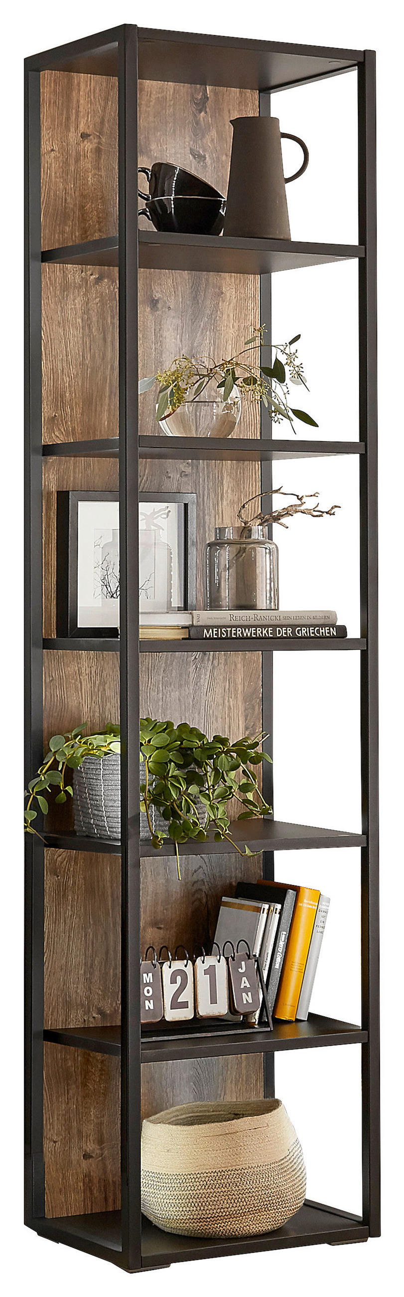 STANDREGAL Eichefarben, Dunkelgrau  - Eichefarben/Dunkelgrau, KONVENTIONELL, Holzwerkstoff/Metall (49/204/37cm) - Cantus