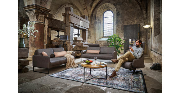 3-SITZER-SOFA in Leder Braun - Anthrazit/Braun, Design, Leder/Metall (198/86/94cm) - Johann Jakob