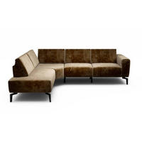 ECKSOFA in Samt Braun  193/256 cm  - Schwarz/Braun, Design, Textil/Metall (193/256cm) - SENSOO