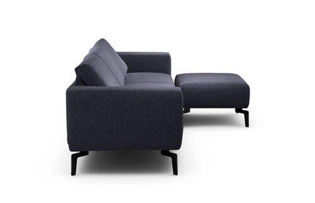 Dreisitzer inkl. Hocker in Chenille Blau  - Blau/Schwarz, Design, Textil/Metall (250/86/86-94cm) - SENSOO