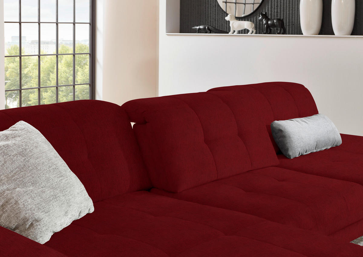 ECKSOFA in Flachgewebe Kirschrot  - Schwarz/Kirschrot, Design, Textil/Metall (190/309cm) - Beldomo Style