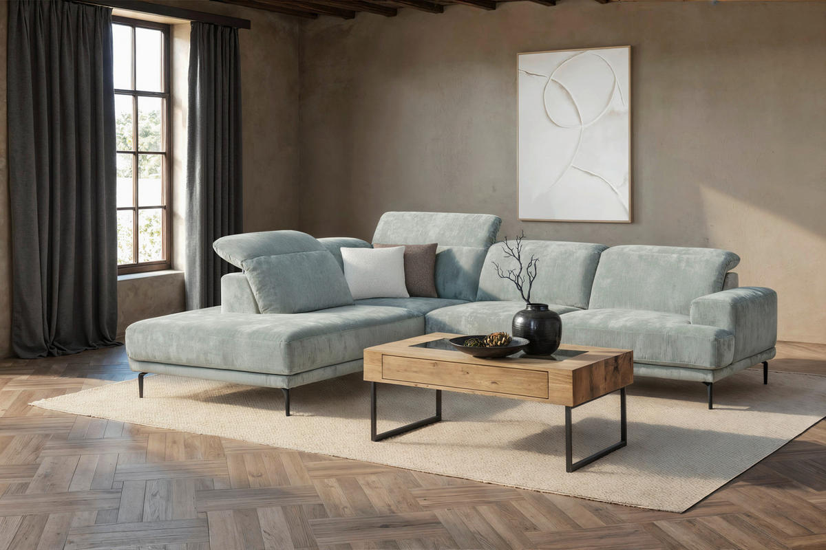ECKSOFA  in Chenille Mintgrün  243/307 cm  - Schwarz/Mintgrün, Design, Textil/Metall (243/307cm) - Xora
