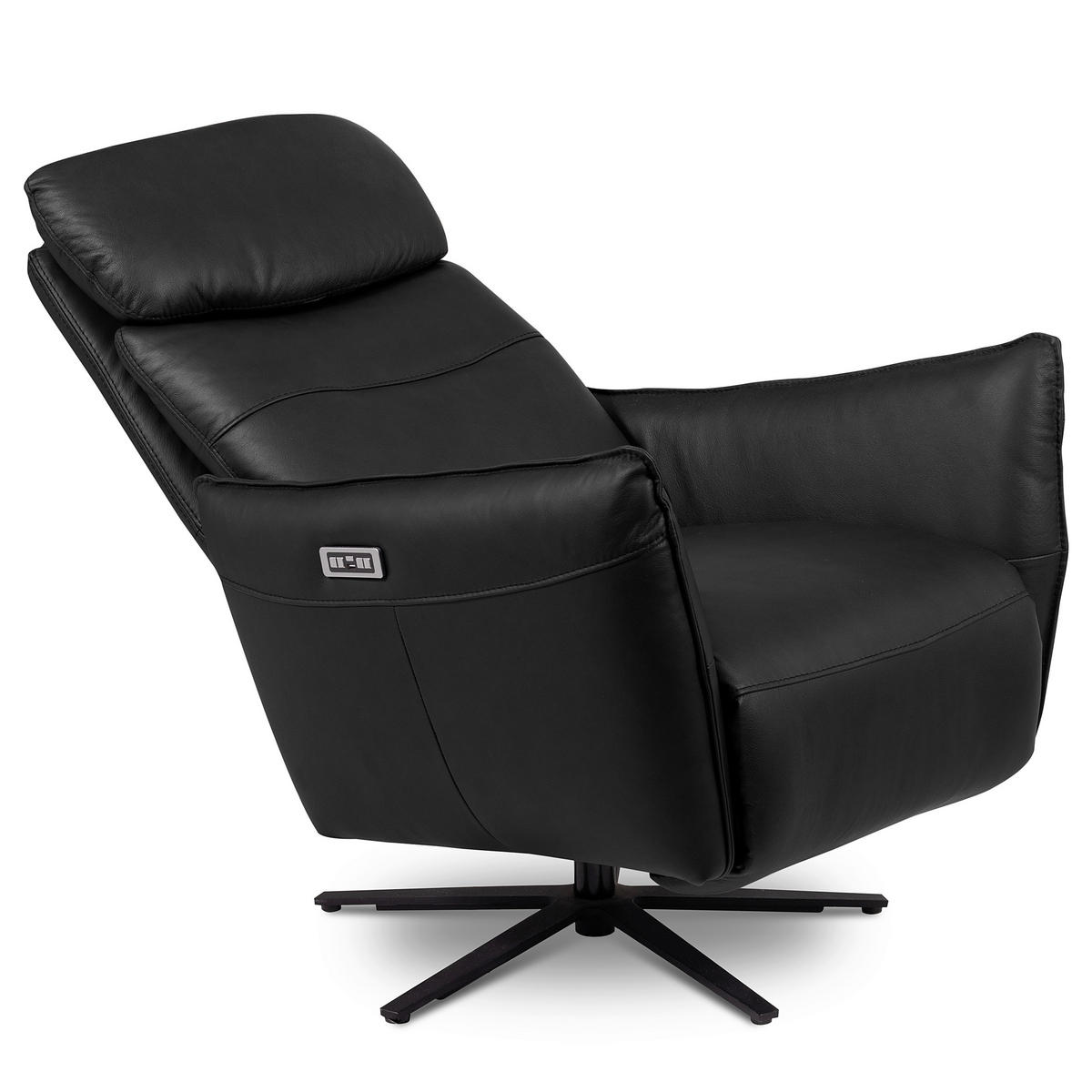 RELAXSESSEL in Leder Schwarz  - Schwarz, Design, Leder/Metall (77/107/88cm) - Livetastic