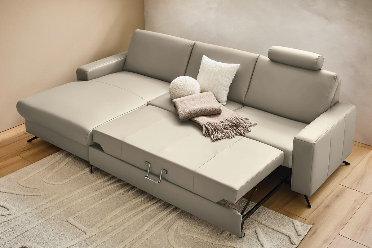 ECKSOFA in Echtleder Ecru  - Ecru/Schwarz, Design, Leder/Metall (165/267cm) - Lomoco