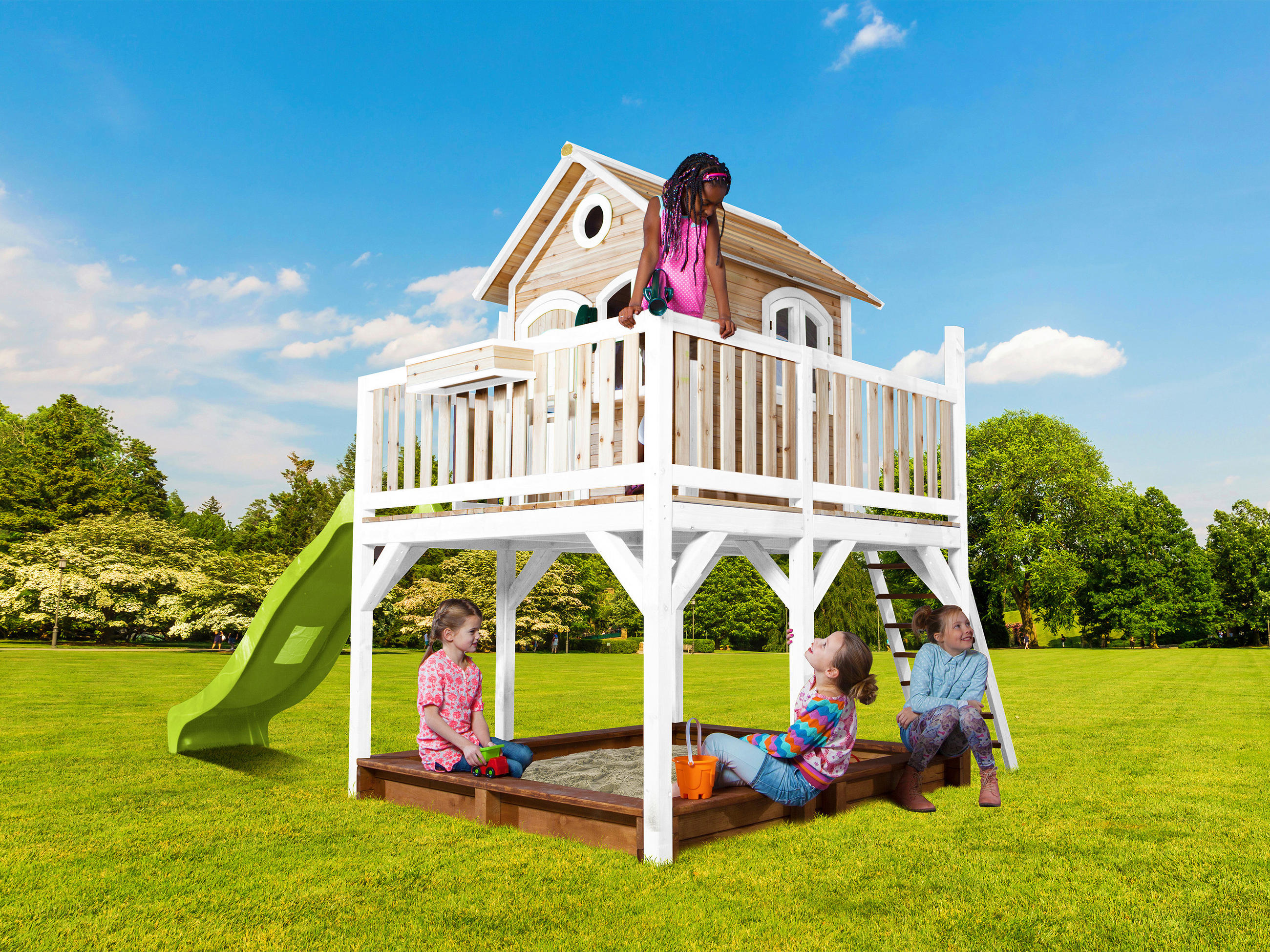 SPIELTURM 377/291/255 cm  - Braun/Weiß, KONVENTIONELL, Holz (377/291/255cm) - Ambia Garden