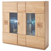 HIGHBOARD  in 150/141/38 cm  - Eichefarben/Nickelfarben, Design, Glas/Holz (150/141/38cm) - Livetastic