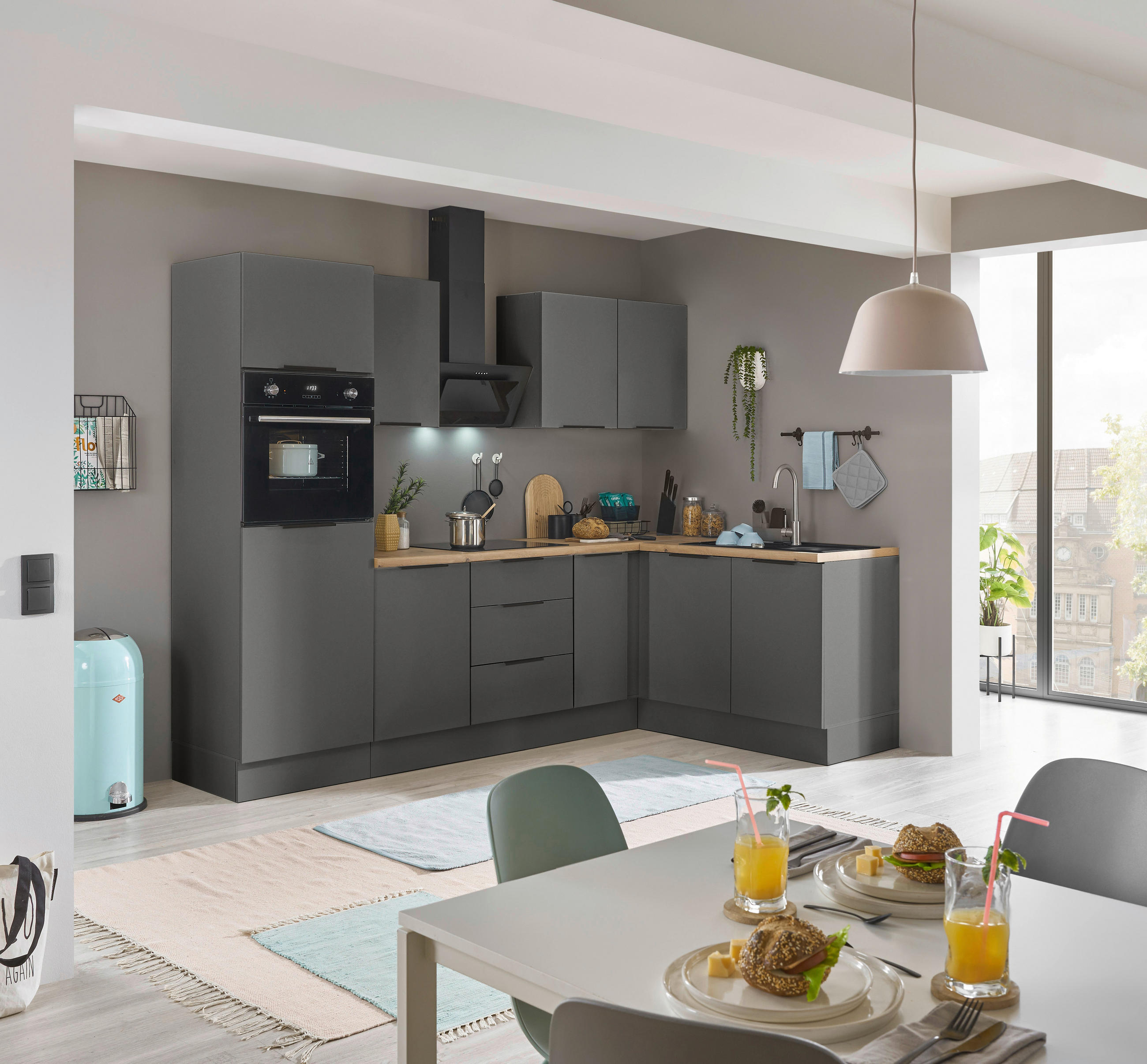 ECKKÜCHE 270/165 cm  in Graphitfarben  - Schwarz/Graphitfarben, Basics, Holzwerkstoff/Metall (270/165cm) - Carryhome