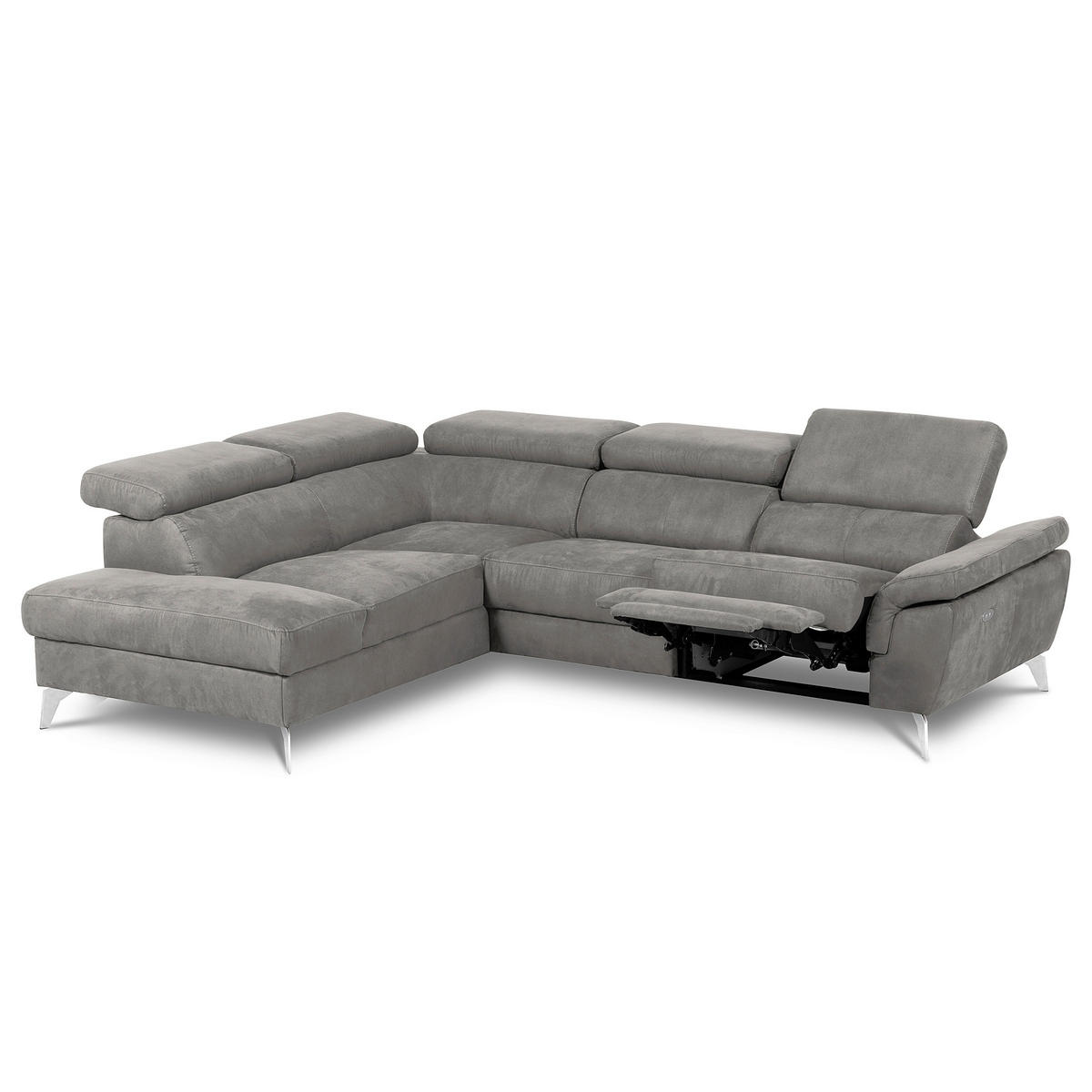 ECKSOFA SONO in Lederlook Anthrazit Bettkasten, Armteilverstellung, Kopfteilverstellung  210/265 cm  - Chromfarben/Anthrazit, Design, Textil/Metall (210/265cm) - Livetastic