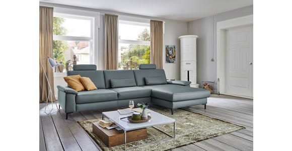 ECKSOFA  in Echtleder Blaugrau  334/176 cm  - Blaugrau/Schwarz, Design, Leder/Metall (334/176cm) - Dieter Knoll