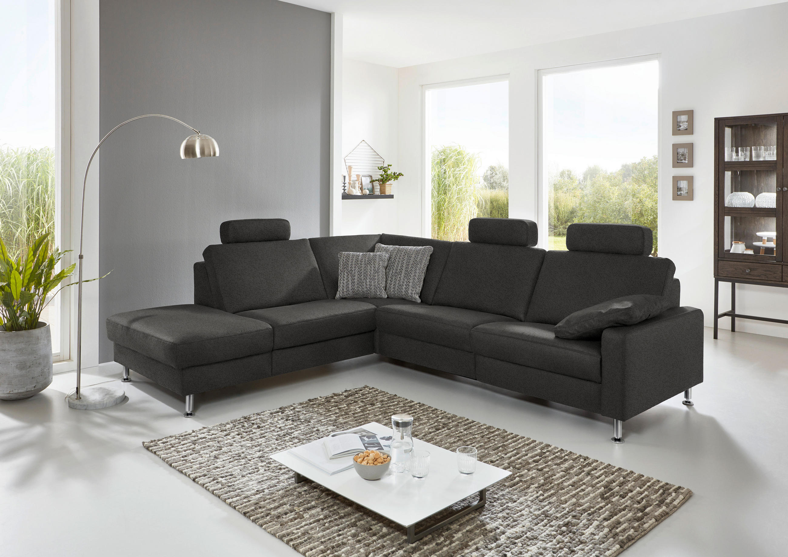 ECKSOFA in Mikrofaser Anthrazit  - Anthrazit/Alufarben, Design, Textil/Metall (242/275cm) - Dieter Knoll
