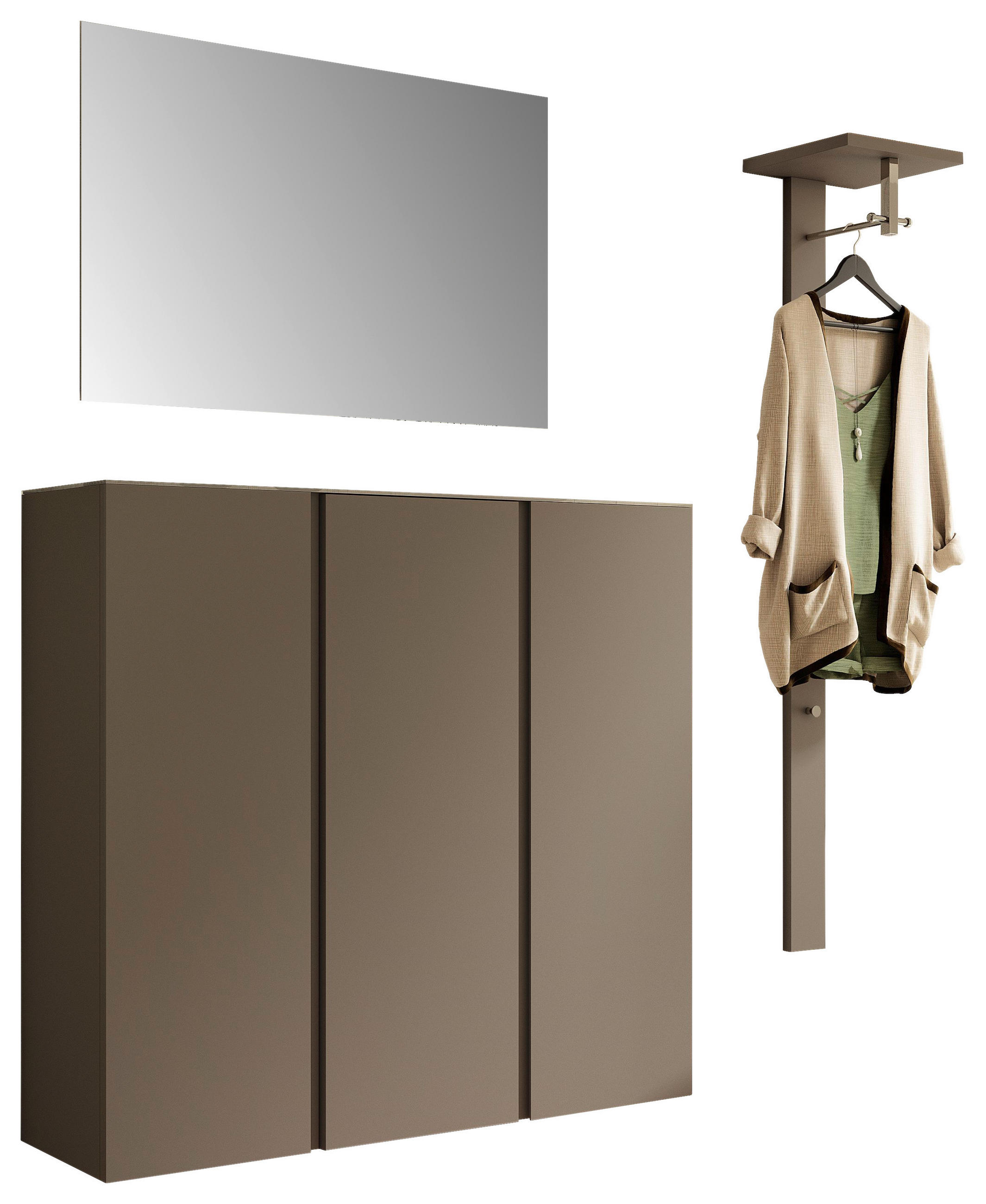 GARDEROBE 3-teilig  in 170/185/33 cm  - Taupe, Design, Glas/Holzwerkstoff (170/185/33cm) - Moderano