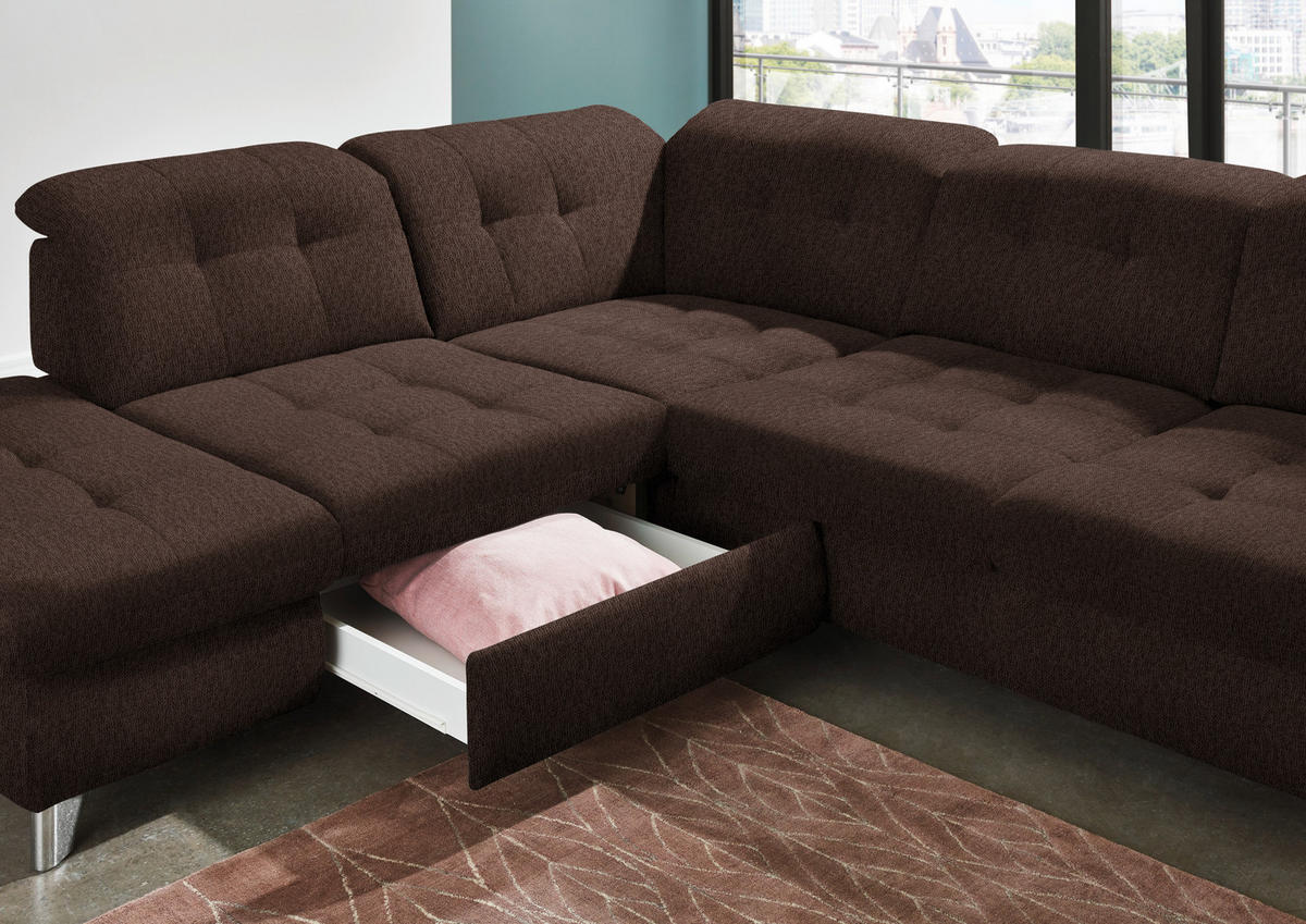 ECKSOFA in Chenille Dunkelbraun  260/310 cm  - Chromfarben/Dunkelbraun, Design, Textil/Metall (260/310cm) - Beldomo Speed
