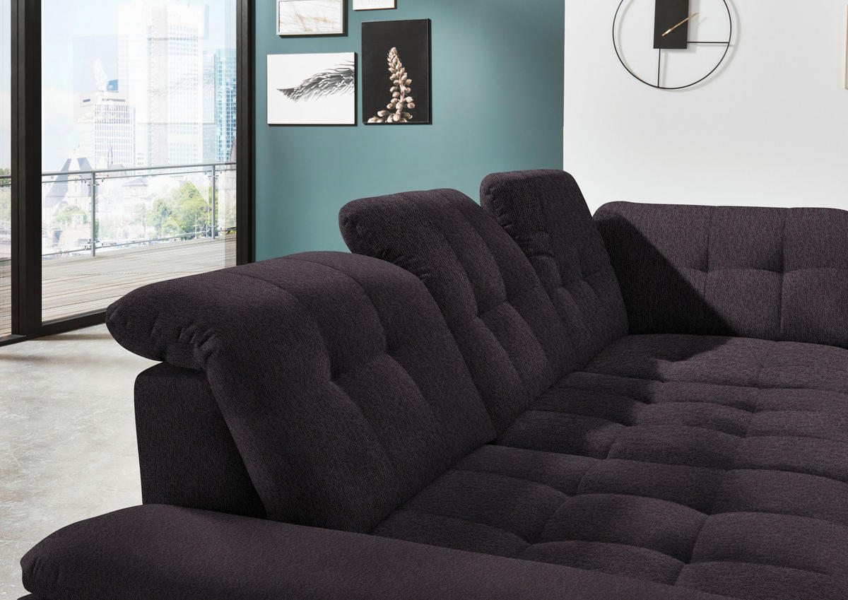 ECKSOFA in Chenille Schwarz  - Chromfarben/Schwarz, Design, Textil/Metall (310/260cm) - Beldomo Speed