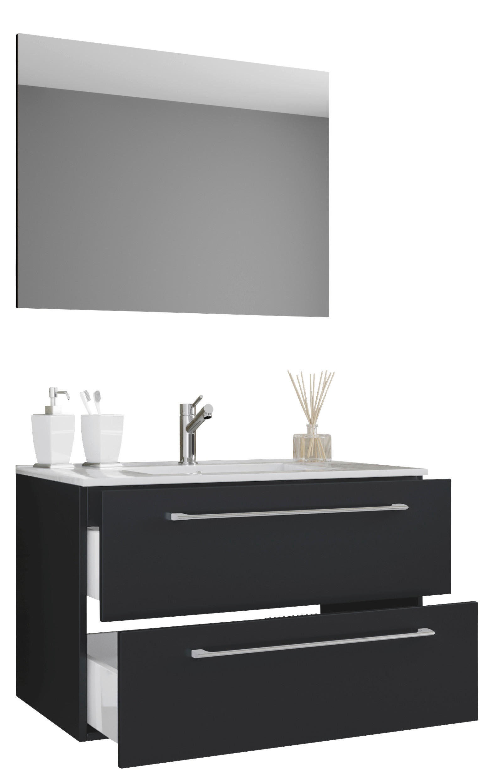 BADEZIMMER 3-teilig  in 80 cm  - Weiss/Alufarben, Modern, Keramik/Holzwerkstoff (80cm) - MID.YOU