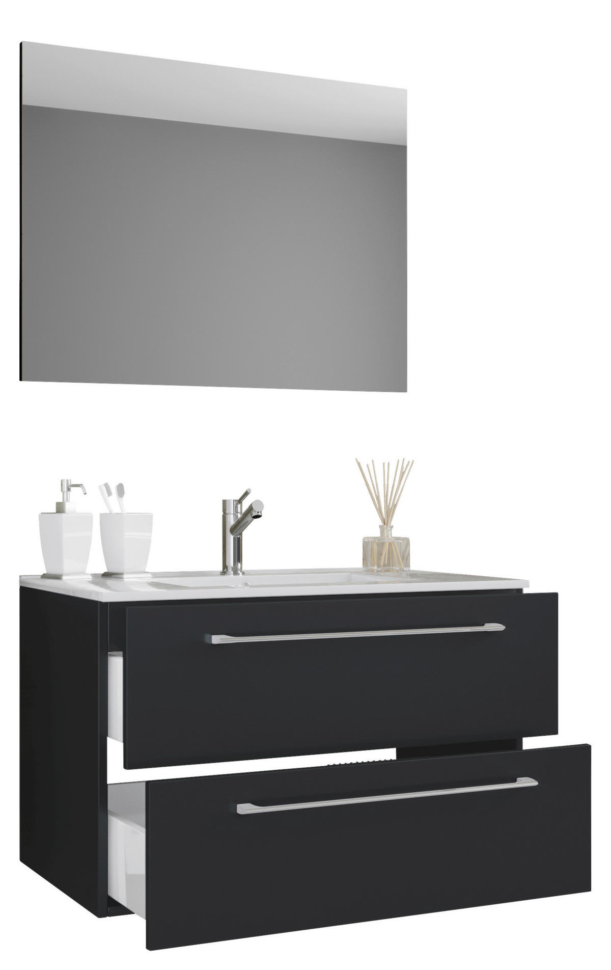 BADEZIMMER 3-teilig  in 80 cm  - Weiss/Alufarben, Modern, Keramik/Holzwerkstoff (80cm) - MID.YOU