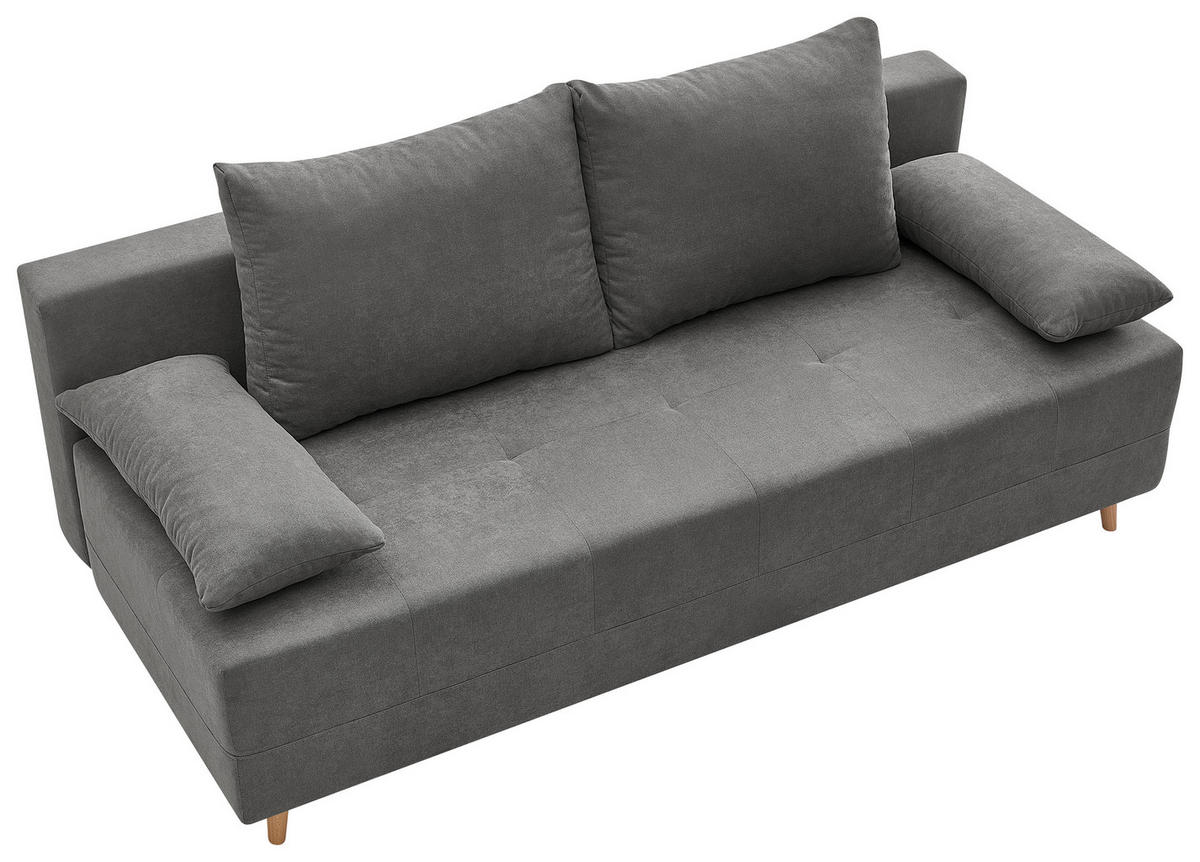 SCHLAFSOFA LUMOS Samt Grau  inkl. Rückenkissen, Armlehnenkissen, Schlaffunktion, Rücken echt, Stauraum  - Naturfarben/Grau, Design, Textil (206/96/96cm) - P & B