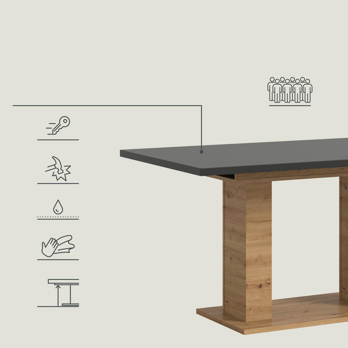 ESSTISCH in Holzwerkstoff 150-190/90/76 cm  - Eiche Artisan/Grau, KONVENTIONELL, Holzwerkstoff (150-190/90/76cm) - MID.YOU