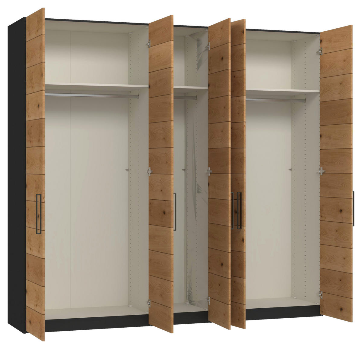 DREHTÜRENSCHRANK 253/220/59 cm,  in Schwarz, Wildeiche, 5-türig  - Wildeiche/Titanfarben, Design, Holz/Holzwerkstoff (253/220/59cm) - Jutzler