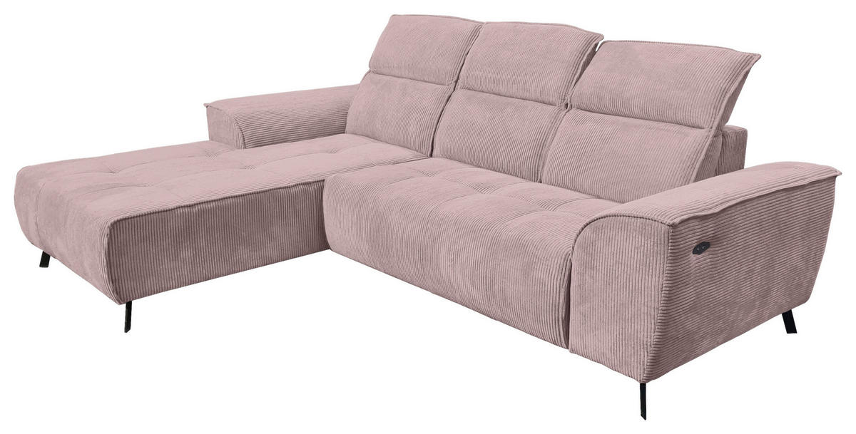 ECKSOFA Altrosa Cord  - Schwarz/Altrosa, KONVENTIONELL, Textil/Metall (196/290cm) - Carryhome
