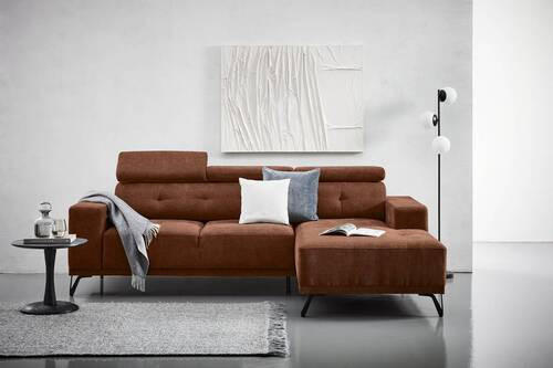 ECKSOFA Rostfarben Chenille  - Rostfarben/Schwarz, KONVENTIONELL, Textil/Metall (264/178cm) - Hom`in